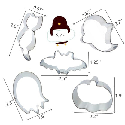 Mini Halloween Cookie Cutters Set - 5 Stainless Steel Shapes for Baking & Decorations - 2.2 to 2.6 Inches - Variation of THIS listing