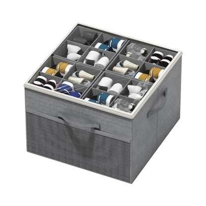 Aokeyee Shoe Organizer for Closet,Foldable Shoe Storage Organizer Box Bin with Adjustable Dividers and Clear Cover, Fits up to 16 Pairs