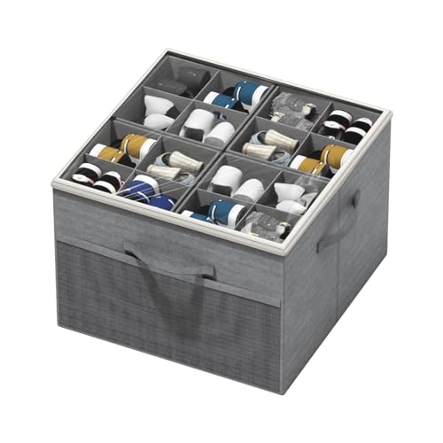 Aokeyee Shoe Organizer for Closet,Foldable Shoe Storage Organizer Box Bin with Adjustable Dividers and Clear Cover, Fits up to 16 Pairs