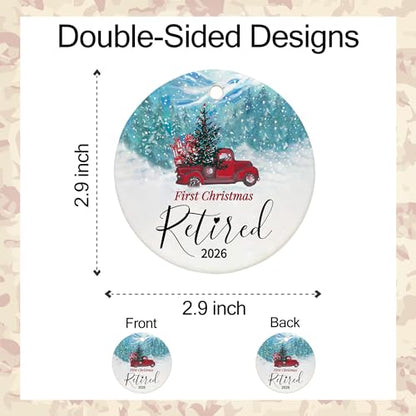 Retirement Christmas Ornament - First Christmas Retired 2026 - Ceramic Keepsake - Gold String