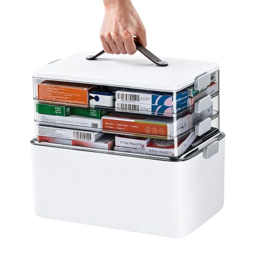 4-Tier Medicine Organizer Box with Handle & Side Latches, Large Capacity