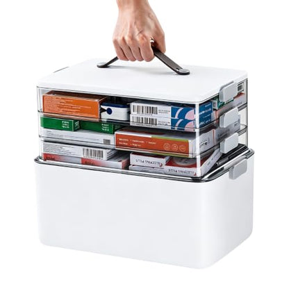 4-Tier Medicine Organizer Box with Handle & Side Latches, Large Capacity