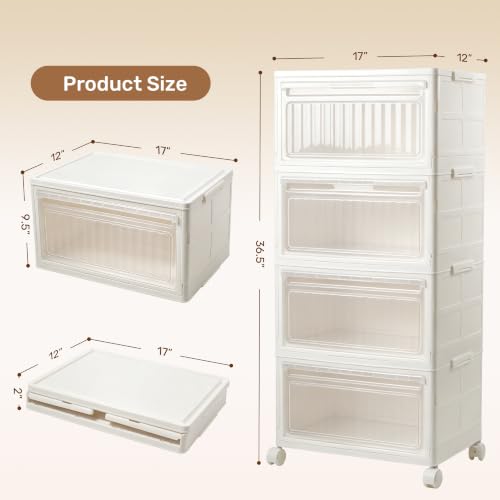 4-Tier 128QT Stackable Storage Bins with Lid and Wheels - Closet Organizer