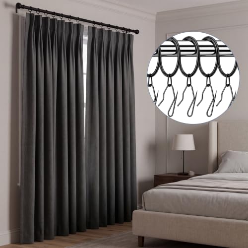 Metal Curtain Rings with Hooks - Black, 38mm - 30 Pieces