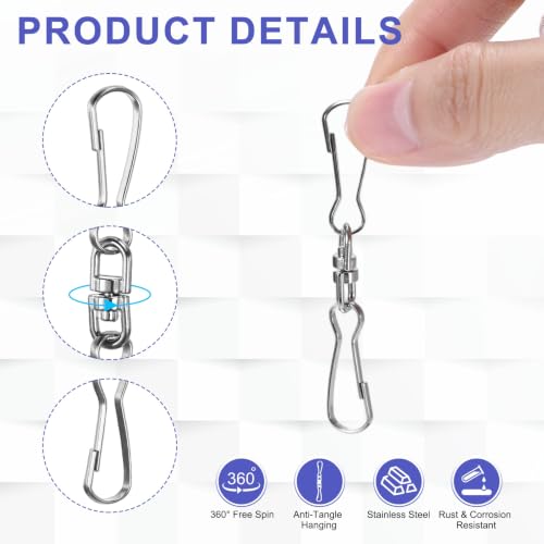 Stainless Steel Swivel Hooks for Wind Spinners & Bird Feeders - 20 Pack
