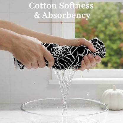 Halloween Spider Web Hand Towels Set of 2 - Black and White Decorative Towels