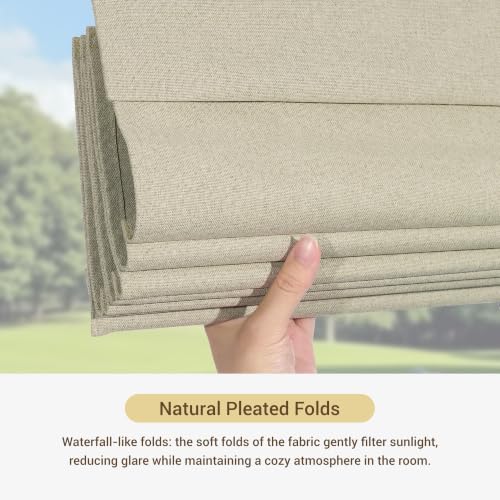 Custom Size Roman Shades Beige Window Blinds Cordless Fabric Curtains