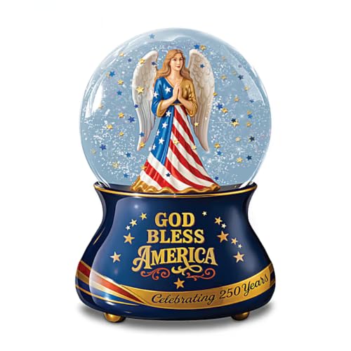 Patriotic Angel Glitter Globe with Musical Song and LED Illumination - 250th Anniversary Keepsake