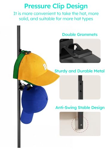 HapiRm Black Hat Organizer for Baseball Caps - Over Door Metal Rack Holds 18+
