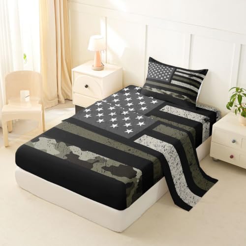 Black Green Camo Twin Bed Sheets Set for Kids Boys - 3Pcs Soft & Breathable