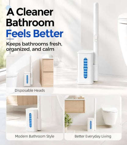Disposable Toilet Brush and Holder Set with 48 Refill Heads - One Size