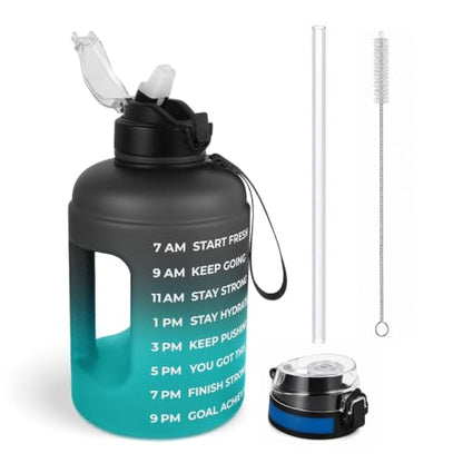 73oz Water Bottle with 2 Lids - Black Blue, BPA-Free, Leak Proof, Dishwasher Safe