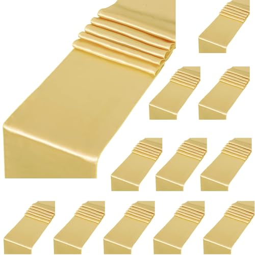 Light Gold Satin Table Runners 12 Pack 12x108 Inch for Wedding Party Decor - Variation of Light Gold / 12x108-12 Pack
