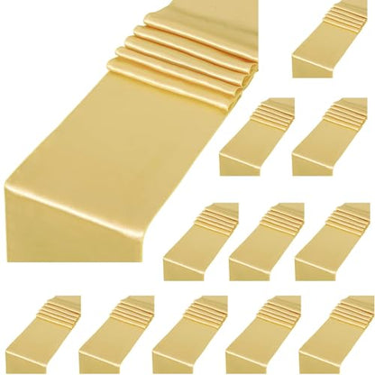 Light Gold Satin Table Runners 12 Pack 12x108 Inch for Wedding Party Decor - Variation of Light Gold / 12x108-12 Pack