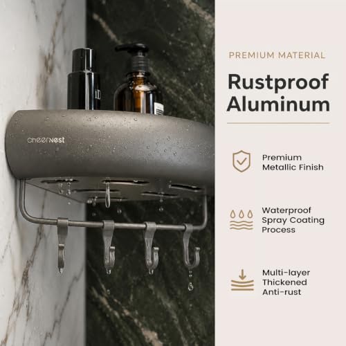 Dark Gray Corner Shower Caddy with Suction & Adhesive Mounts - Removable Bathroom Organizer Shelves