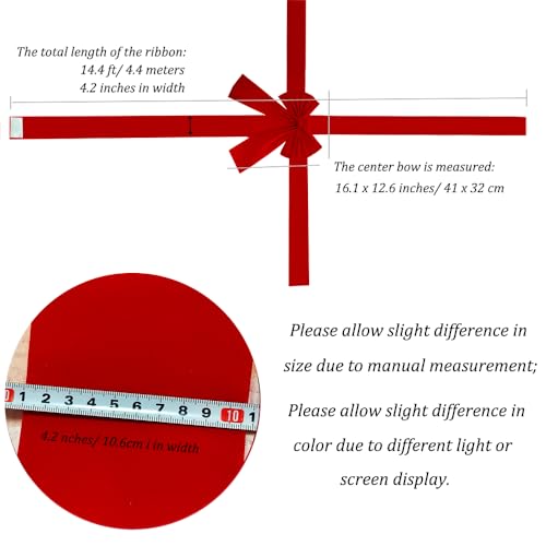 Christmas Door Ribbon Bow Set - Large Red Holiday Decoration, 4 Pieces