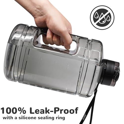 Clear 74oz Water Bottle with Time Marker & Straw - Half Gallon Hydration Jug with Handle & 2 Lids