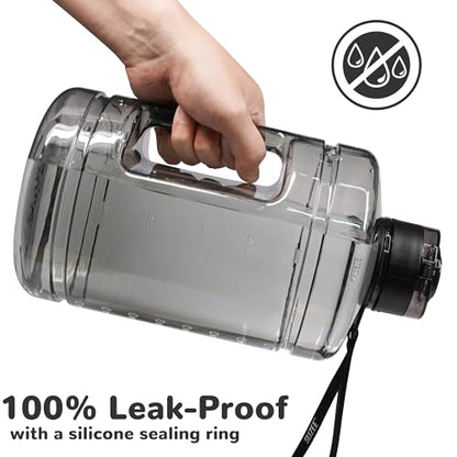Clear 74oz Water Bottle with Time Marker & Straw - Half Gallon Hydration Jug with Handle & 2 Lids