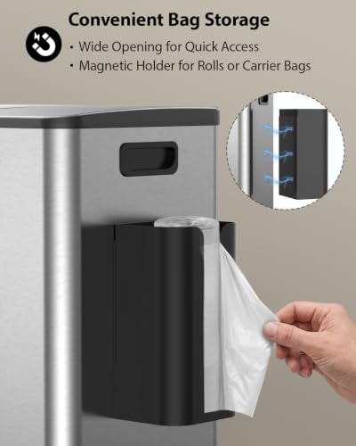Dual Trash and Recycling Bins for Kitchen - Silver, 13 + 8 Gallon