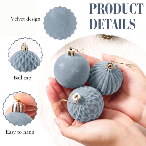 Dusty Blue Velvet Christmas Ball Ornaments Set - 38 Pack Holiday Decor