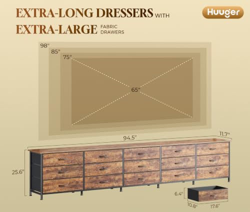 Large Rustic Brown 94.5 Inch Extra Long Dresser for Bedroom Storage