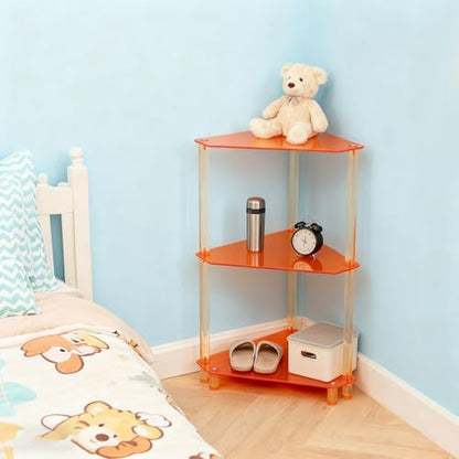 Acrylic Corner Side Table 3-Tier Triangle Shelves - Orange, Space-Saving Design