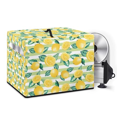 PJHEQOXE Lemon Pattern Food Slicer Cover Electric Food Slicer Cover With Storage Pockets And Top Handle Meat Slicer Cover 16"L x 13"W x 13"H Kitchen Decoration (Yellow)