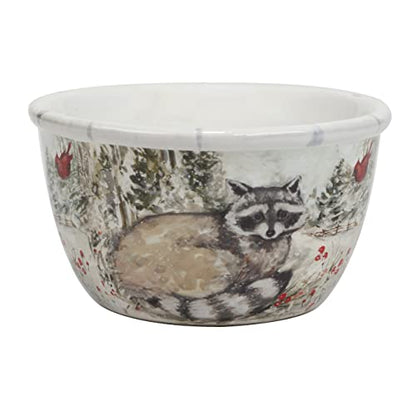 Set of 4 Ceramic Ice Cream Bowls - Winter Forest Animals Design, 5.25 inch