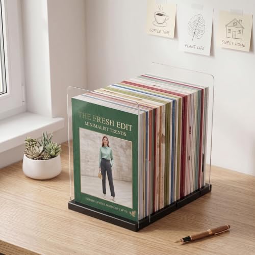 Wood Magazine Holders with Acrylic Dividers - Space-Saving Desk Organizer