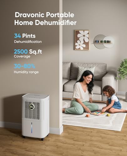 Dehumidifier for Basement 2500 Sq.Ft, 34 Pints, Quiet Compressor - Variation of 34 Pints / 2500 Sq.Ft