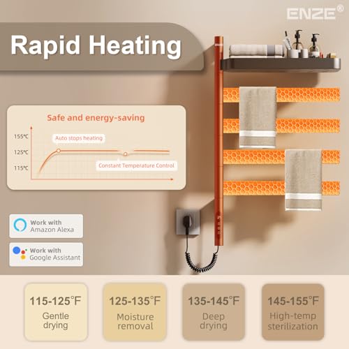 Enze Smart Rotating Heated Towel Rack 4-Bar Wall-Mounted Gray