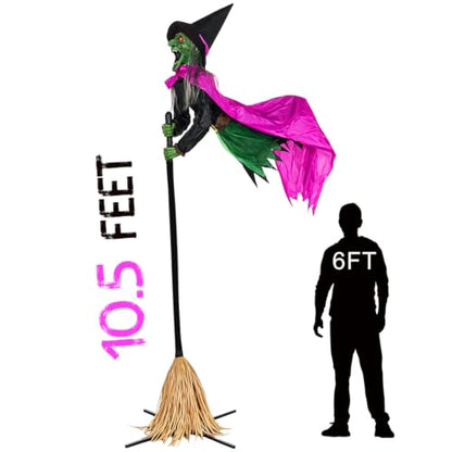 Outdoor Flying Witch Animatronic - 10.5FT Spooky Hovering Halloween Decor