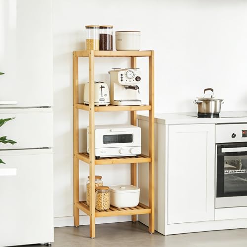 Natural Bamboo 4-Tier Narrow Storage Rack for Bathroom & Home - Water-Resistant