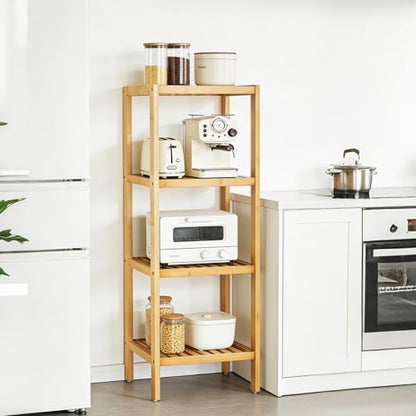 Natural Bamboo 4-Tier Narrow Storage Rack for Bathroom & Home - Water-Resistant