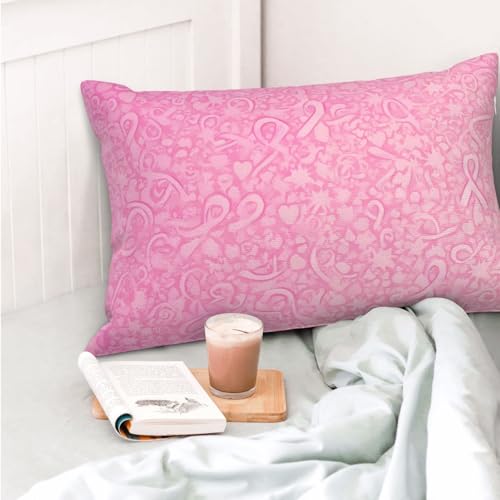 Pink Ribbon Breast Cancer Awareness Pillow Protector 14x20 Inches