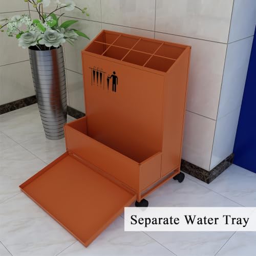Black Commercial Umbrella Stand with Double-Tier Storage & Removable Drip Tray