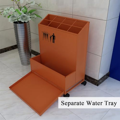 Black Commercial Umbrella Stand with Double-Tier Storage & Removable Drip Tray