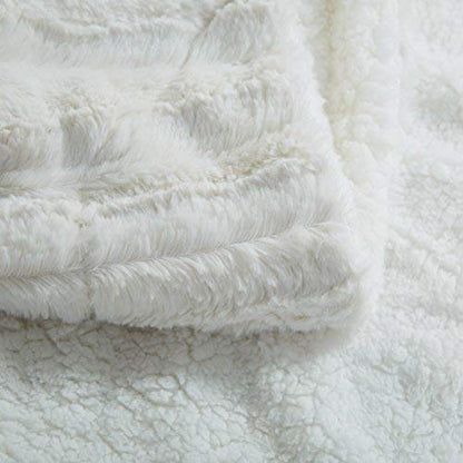 Tache White Ivory Super Soft Warm Polar Faux Fur with Sherpa Throw Blanket 63 x 87
