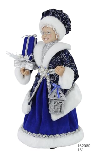 Windy Hill 16-Inch Mrs. Claus Blue Holiday Figurine - Blue Sequin Dress