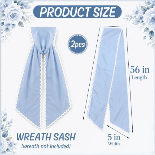 2-Piece Dusty Blue Wreath Sash with Scalloped Trim for Front Door Decor