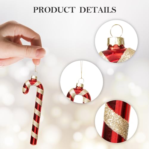 Candy Cane Christmas Decorations Set of 6 - Red & White Glass Ornaments
