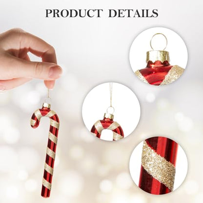 Candy Cane Christmas Decorations Set of 6 - Red & White Glass Ornaments