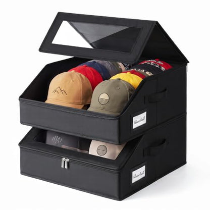 Yecaye 2-Pack Hat Storage Box for Baseball Caps, Holds Up to 48 Hats