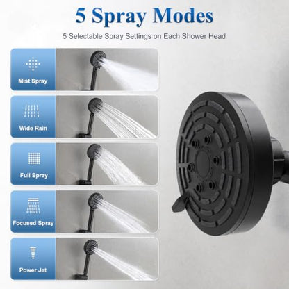 Dual Shower Head Set for Two with Handheld & No-Drill Installation