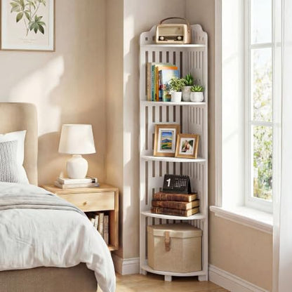 5 Tier Corner Storage Shelf - Waterproof PVC Freestanding Organizer for Bathroom, Kitchen & Living Room