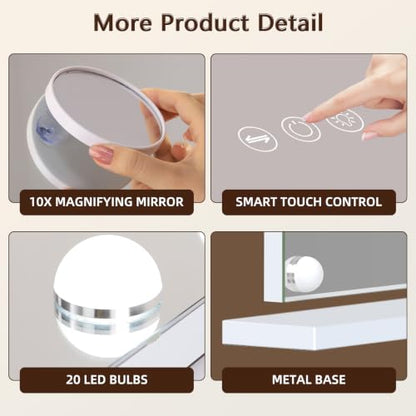 Large 37x30 Inch Hollywood Vanity Mirror with Lights - Dimmable HD Glass