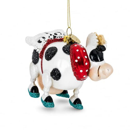Cow Glass Christmas Ornament with Sporting Wings Handcrafted Holiday Decor