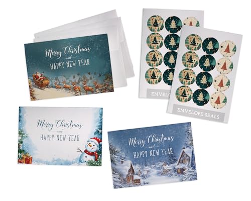 Snowed In Christmas Card Set - 24 Holiday Note Cards with Envelopes & Stickers