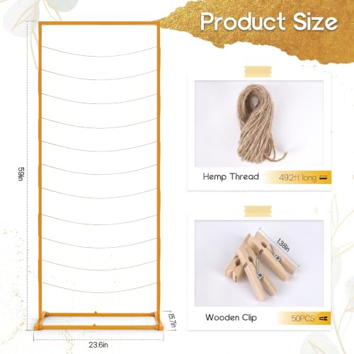 Gold Photo Display Board with Rope & Clips - Adjustable Collage Stand