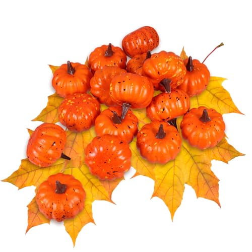 Mini Artificial Foam Pumpkins for Fall Halloween Thanksgiving Decor Set of 16